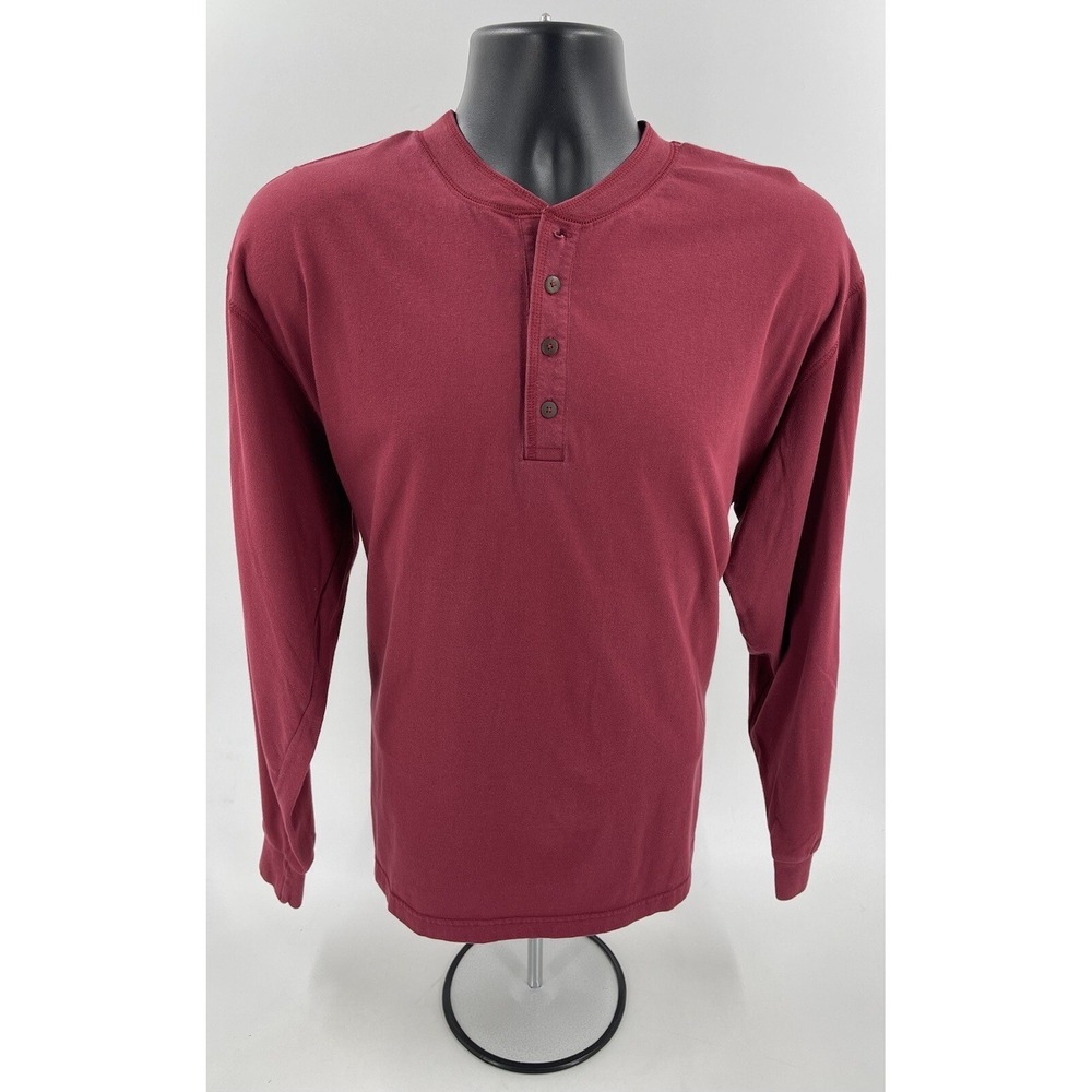 L.L. Bean Long Sleeve Henley Shirt Size Large Red 100% Cotton Made USA